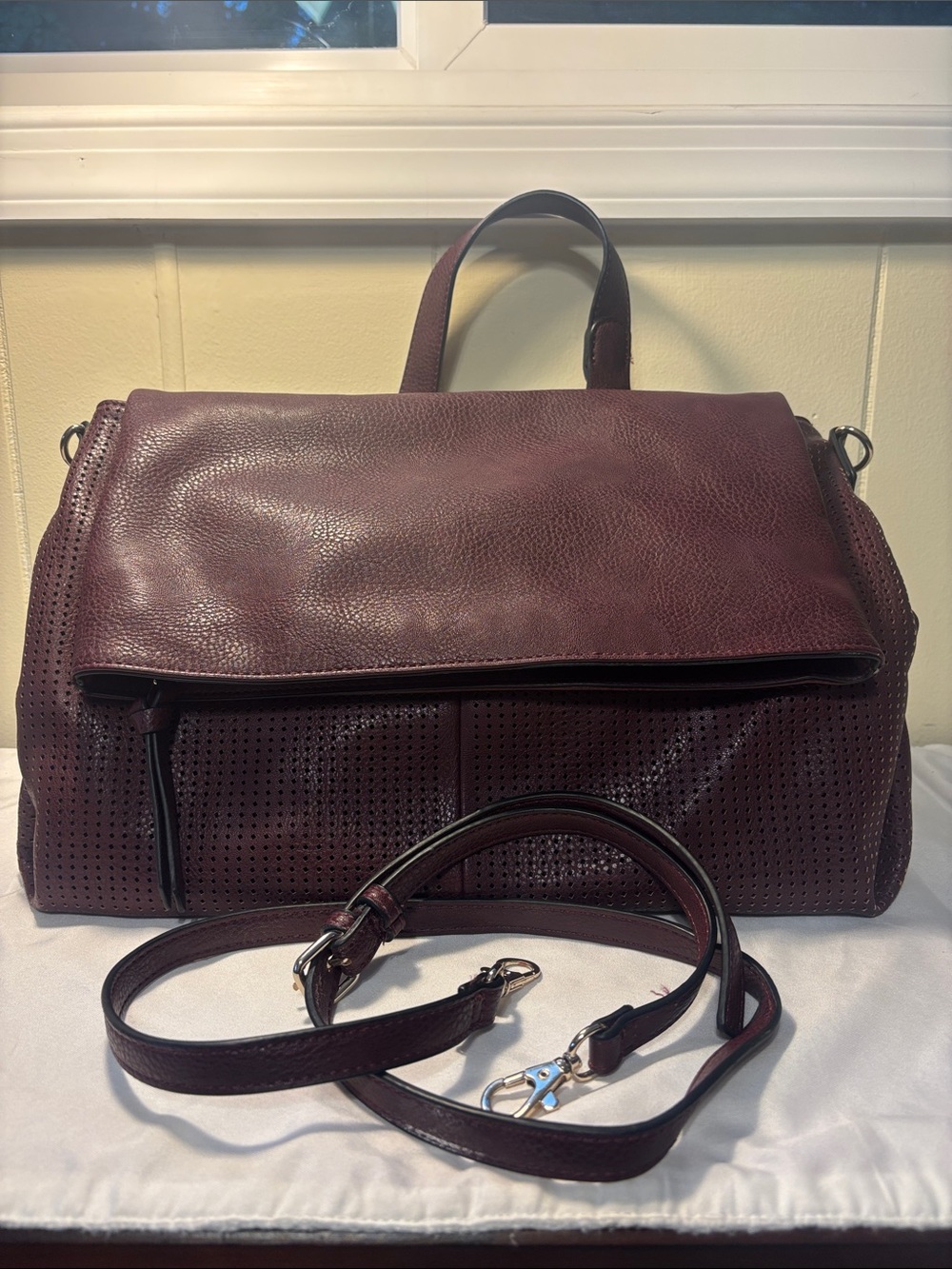 NWOT - Market & Spruce Perforated Foldover Crossbody Handbag - Burgundy/Plum